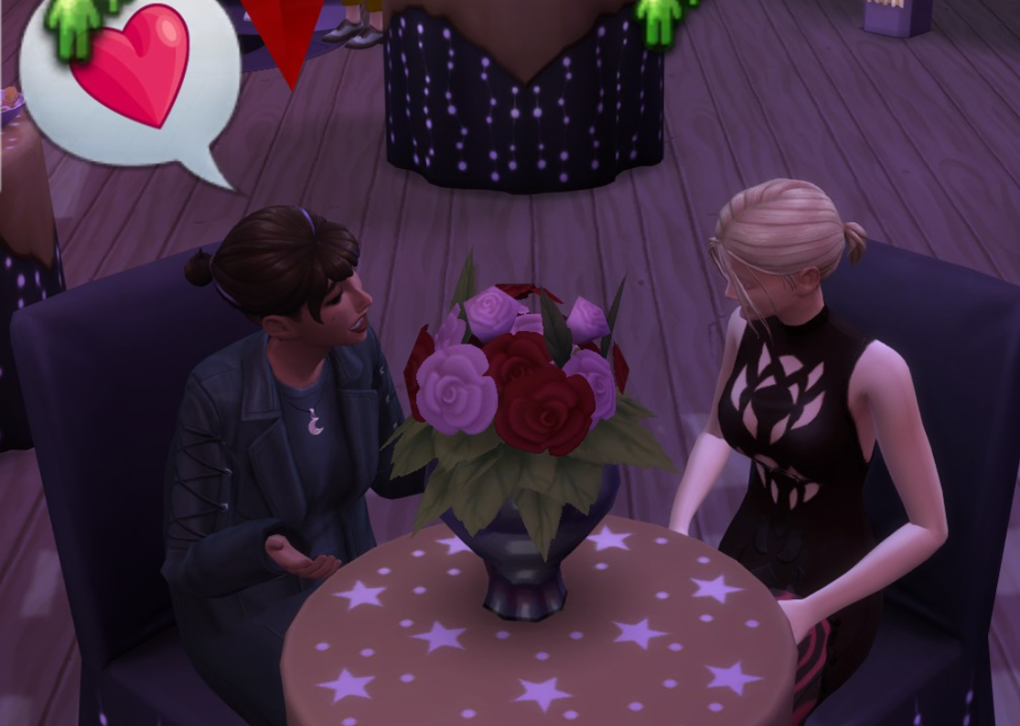 A Sims 4 screenshot, Ajei asking her hallway crush out.